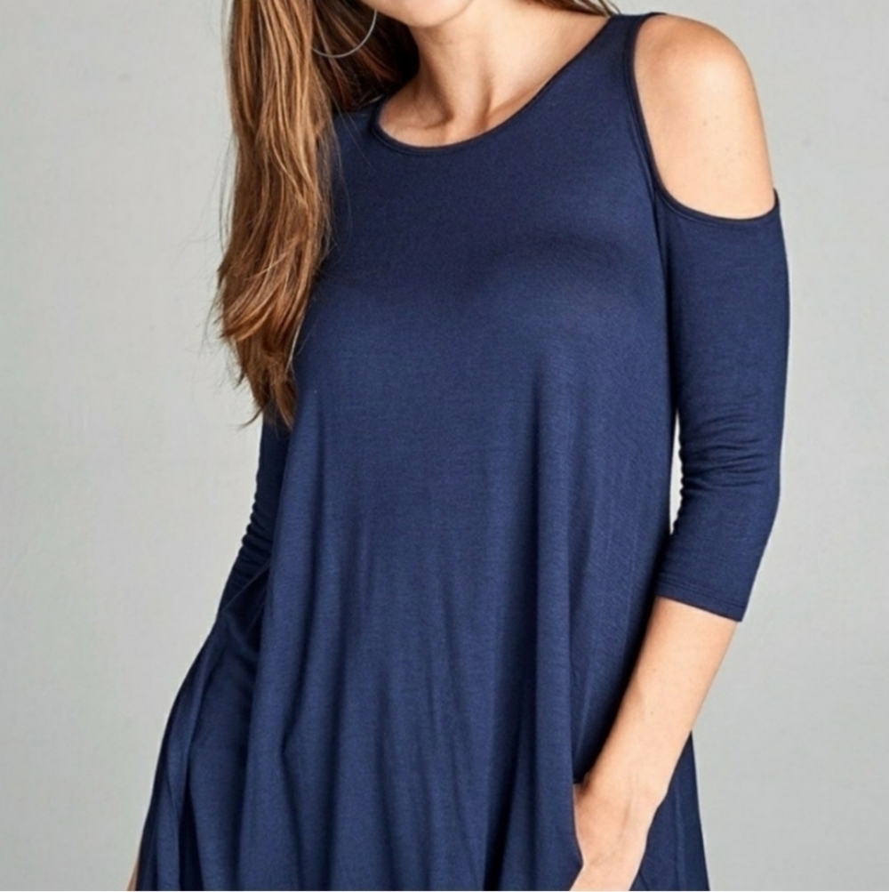 Navy Blue Cold Shoulder Top